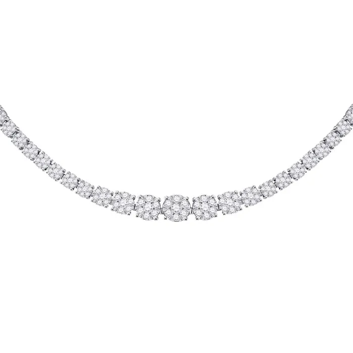 gndatlanta Necklaces 14k White Gold Round Diamond Graduated Tennis Necklace 938 Ctw