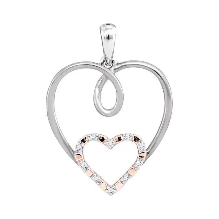 gndatlanta Necklaces 14k White Gold Round Diamond Rosetone Double Nested Heart Pendant 120 Cttw gndatlanta Necklaces 14k White Gold Round Diamond Rosetone Double Nested Heart Pendant 120 Cttw