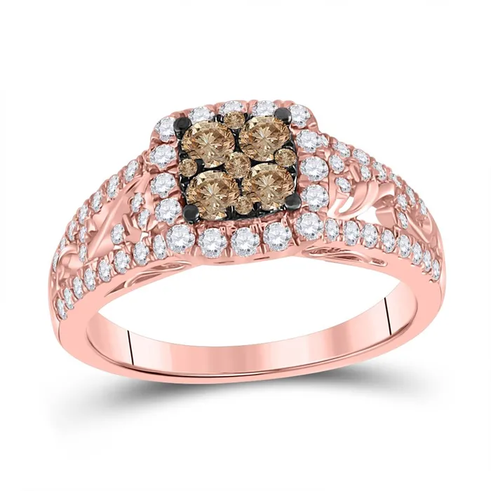 gndatlanta Rings 10k Rose Gold Round Brown Diamond Square Cluster Ring 1 Cttw gndatlanta Rings 10k Rose Gold Round Brown Diamond Square Cluster Ring 1 Cttw