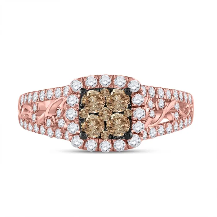 gndatlanta Rings 10k Rose Gold Round Brown Diamond Square Cluster Ring 1 Cttw