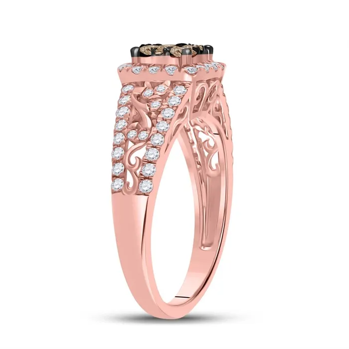 gndatlanta Rings 10k Rose Gold Round Brown Diamond Square Cluster Ring 1 Cttw
