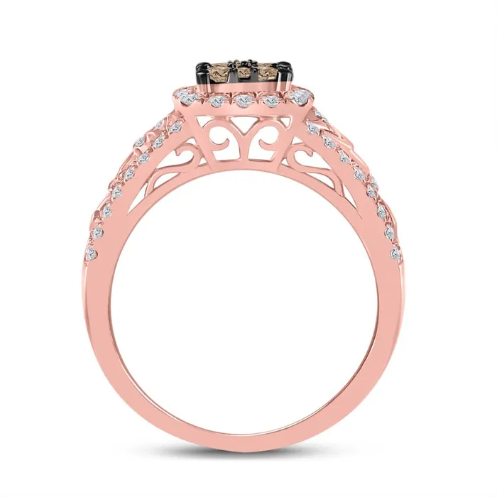 gndatlanta Rings 10k Rose Gold Round Brown Diamond Square Cluster Ring 1 Cttw