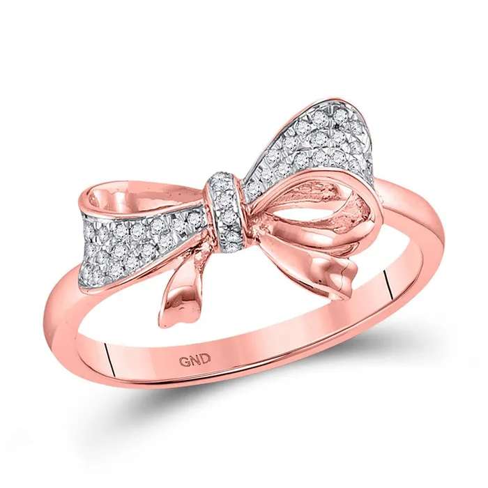 gndatlanta Rings 10k Rose Gold Round Diamond Cluster Ribbon Knot Bow Ring 110 Cttw