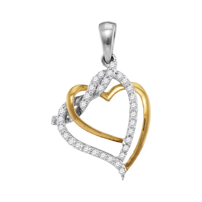 gndatlanta Rings 10k Twotone Gold Round Diamond Heart Pendant 15 Cttw
