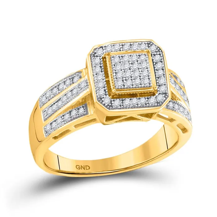 gndatlanta Rings 10k Yellow Gold Round Diamond Square Frame Cluster Ring 14 Cttw gndatlanta Rings 10k Yellow Gold Round Diamond Square Frame Cluster Ring 14 Cttw