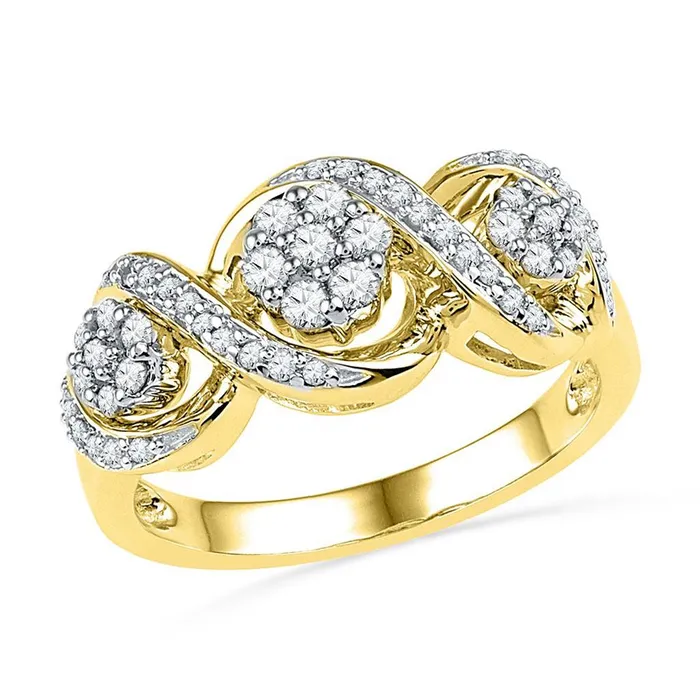 gndatlanta Rings 10k Yellow Gold Round Diamond Triple Flower Cluster Ring 13 Cttw