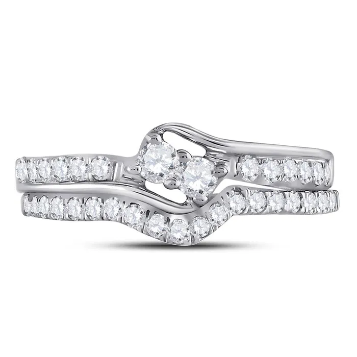 gndatlanta Rings 14k White Gold Diamond 2stone Hearts Together Bridal Wedding Ring Set 12 Cttw gndatlanta Rings 14k White Gold Diamond 2stone Hearts Together Bridal Wedding Ring Set 12 Cttw