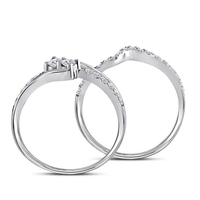 gndatlanta Rings 14k White Gold Diamond 2stone Hearts Together Bridal Wedding Ring Set 12 Cttw
