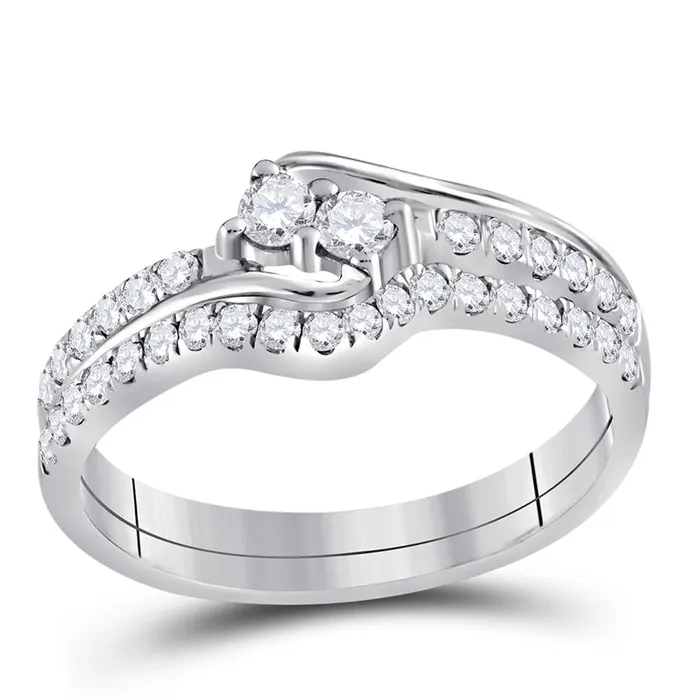 gndatlanta Rings 14k White Gold Diamond 2stone Hearts Together Bridal Wedding Ring Set 12 Cttw