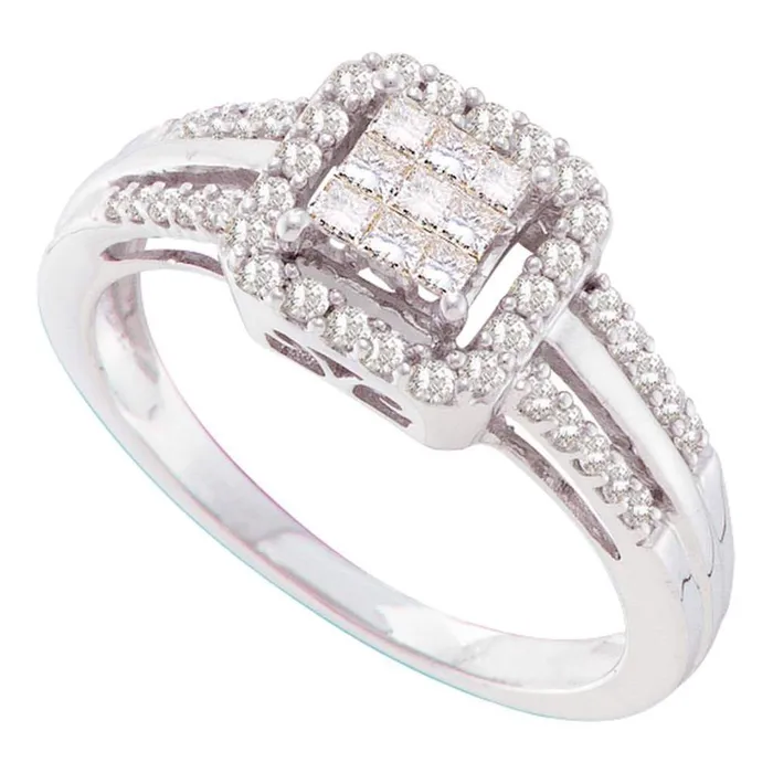 gndatlanta Rings 14k White Gold Princess Diamond Square Cluster Ring 12 Cttw gndatlanta Rings 14k White Gold Princess Diamond Square Cluster Ring 12 Cttw