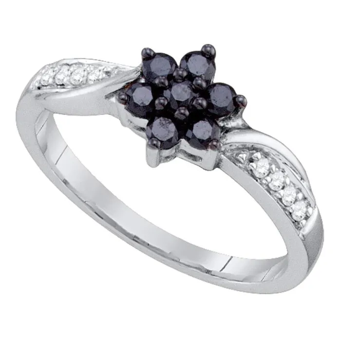 gndatlanta Rings 14k White Gold Round Black Diamond Cluster Ring 13 Cttw gndatlanta Rings 14k White Gold Round Black Diamond Cluster Ring 13 Cttw