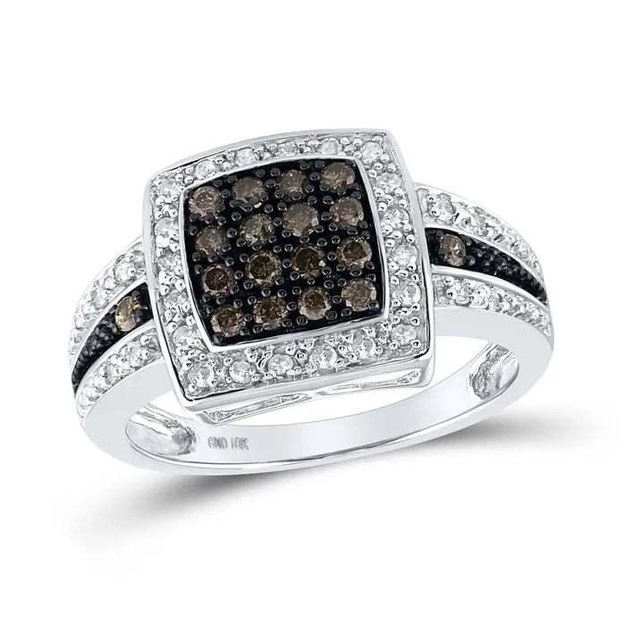 gndatlanta Rings 14k White Gold Round Brown Diamond Cluster Ring 12 Cttw