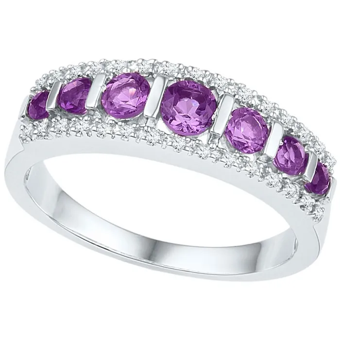 gndatlanta Rings 14k White Gold Round Created Amethyst Band Ring 34 Cttw gndatlanta Rings 14k White Gold Round Created Amethyst Band Ring 34 Cttw