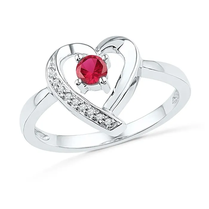 gndatlanta Rings 14k White Gold Round Created Ruby Heart Ring 14 Cttw