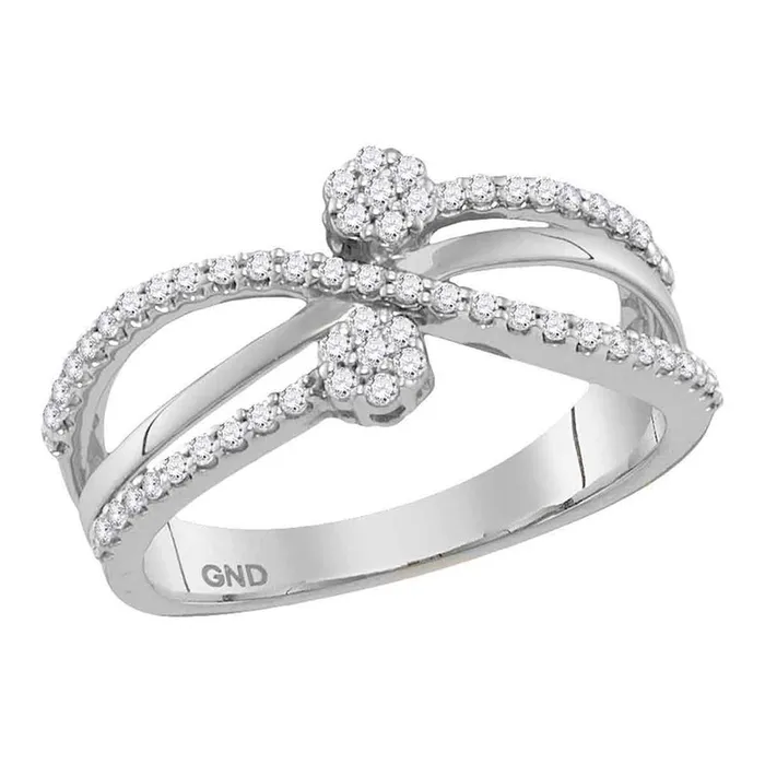 gndatlanta Rings 14k White Gold Round Diamond Flower Cluster Crossover Band Ring 13 Cttw gndatlanta Rings 14k White Gold Round Diamond Flower Cluster Crossover Band Ring 13 Cttw