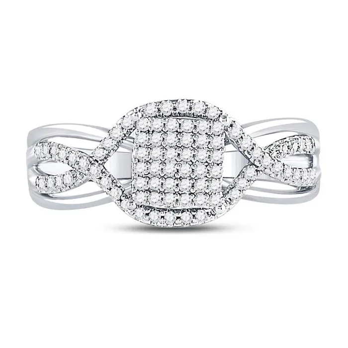 gndatlanta Rings 14kt White Gold Round Diamond Rectangle Twist Cluster Ring 14 Cttw gndatlanta Rings 14kt White Gold Round Diamond Rectangle Twist Cluster Ring 14 Cttw