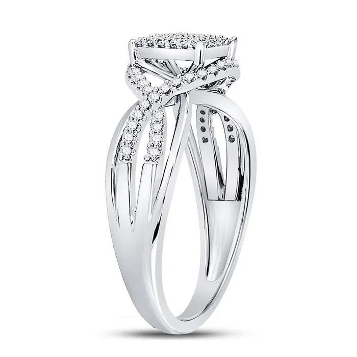 gndatlanta Rings 14kt White Gold Round Diamond Rectangle Twist Cluster Ring 14 Cttw