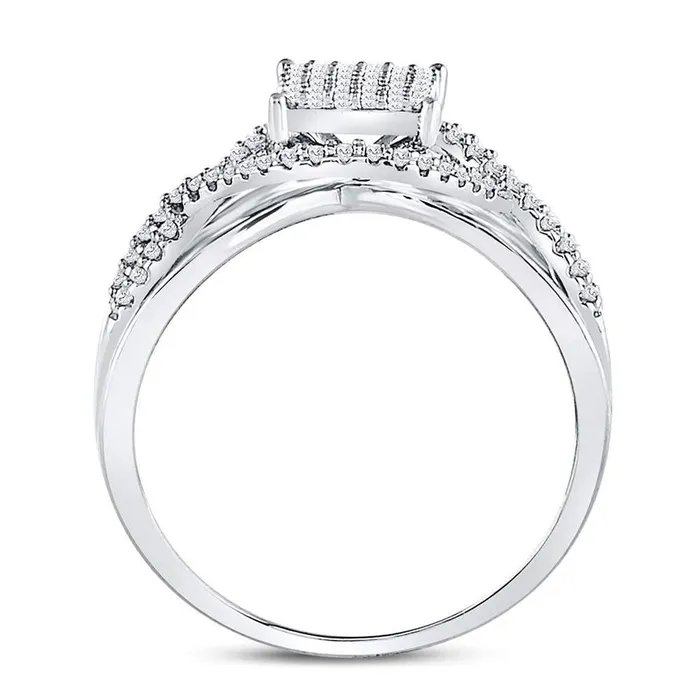 gndatlanta Rings 14kt White Gold Round Diamond Rectangle Twist Cluster Ring 14 Cttw