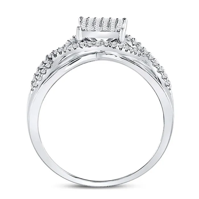 gndatlanta Rings 14kt White Gold Round Diamond Rectangle Twist Cluster Ring 14 Cttw