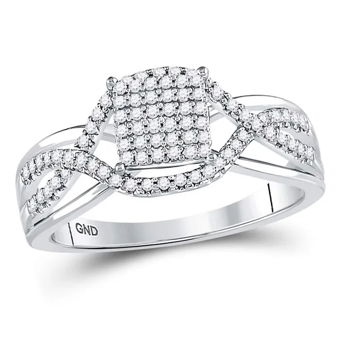 gndatlanta Rings 14kt White Gold Round Diamond Rectangle Twist Cluster Ring 14 Cttw