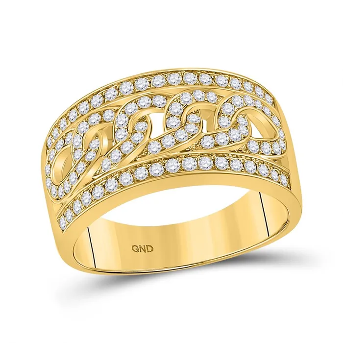 gndatlanta Rings 14kt Yellow Gold Round Diamond Cuban Link Band Ring 1 Cttw gndatlanta Rings 14kt Yellow Gold Round Diamond Cuban Link Band Ring 1 Cttw