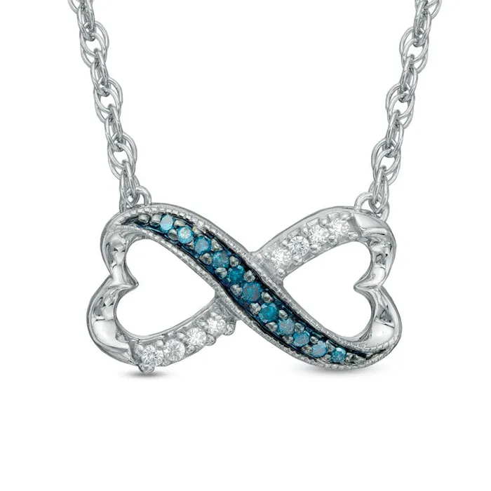 Goldia 01 CT TW Enhanced Blue and White Natural Diamond Sideways Heart Infinity Pendant in Sterling Silver Necklaces Goldia 01 CT TW Enhanced Blue and White Natural Diamond Sideways Heart Infinity Pendant in Sterling Silver Necklaces