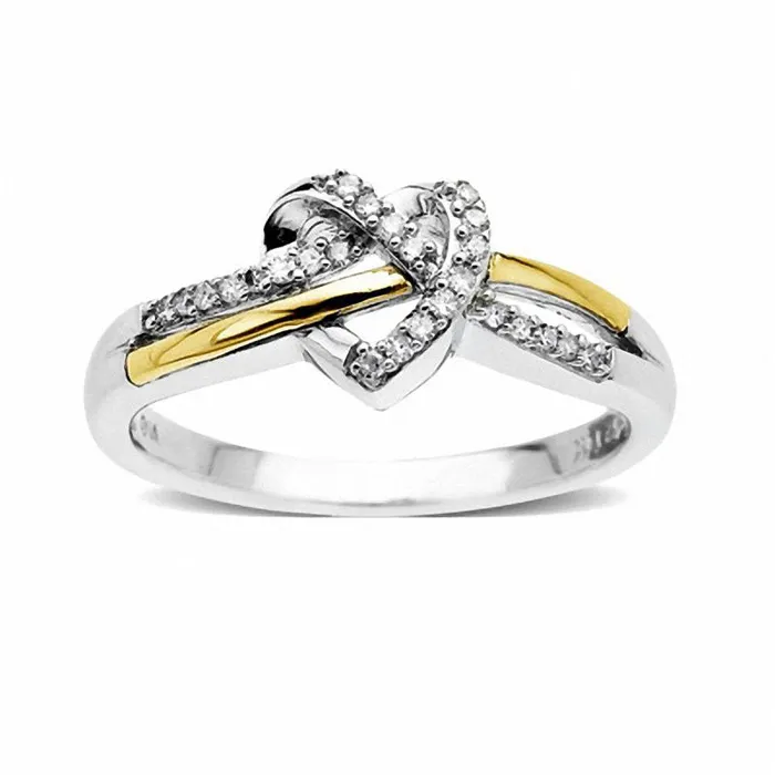 Goldia 010 CT TW Natural Diamond Heart Knot Ring in Sterling Silver and Solid 14K Gold Rings Goldia 010 CT TW Natural Diamond Heart Knot Ring in Sterling Silver and Solid 14K Gold Rings