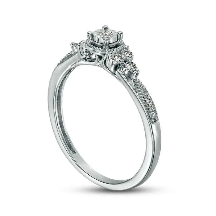 Goldia 010 CT TW Natural Diamond TriSides Antique VintageStyle Promise Ring in Solid 10K White Gold Rings Goldia 010 CT TW Natural Diamond TriSides Antique VintageStyle Promise Ring in Solid 10K White Gold Rings