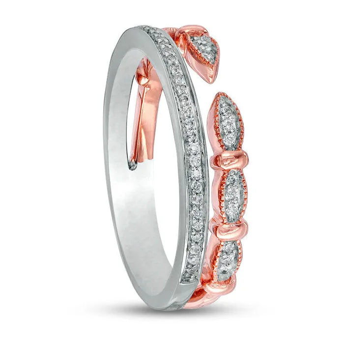 Goldia 017 CT TW Natural Diamond Double Row Stacked Ring in Sterling Silver and Solid 10K Rose Gold Rings Goldia 017 CT TW Natural Diamond Double Row Stacked Ring in Sterling Silver and Solid 10K Rose Gold Rings