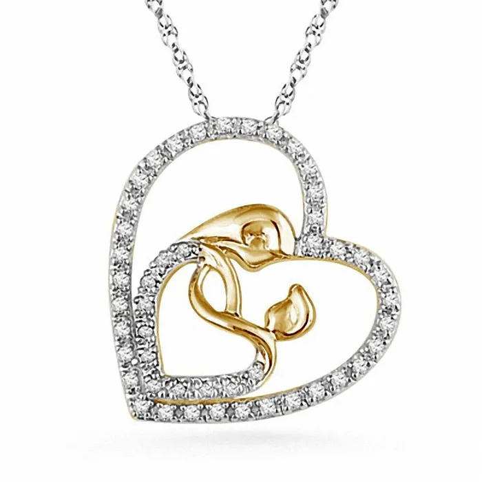 Goldia 02 CT TW Natural Diamond Motherly Love Heart Pendant in Sterling Silver and 14K Gold Plate Necklaces Goldia 02 CT TW Natural Diamond Motherly Love Heart Pendant in Sterling Silver and 14K Gold Plate Necklaces