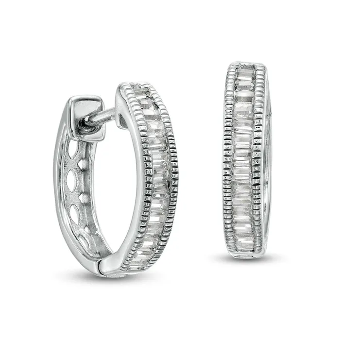 Goldia 025 CT TW Baguette Diamond VintageStyle Hoop Earrings in 10K White Gold Earrings Goldia 025 CT TW Baguette Diamond VintageStyle Hoop Earrings in 10K White Gold Earrings