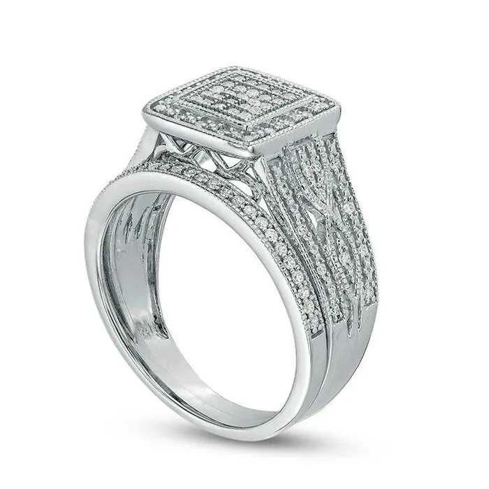Goldia 025 CT TW Composite Natural Diamond Square Frame MultiRow Antique VintageStyle Bridal Engagement Ring Set in Sterling Silver Rings Goldia 025 CT TW Composite Natural Diamond Square Frame MultiRow Antique VintageStyle Bridal Engagement Ring Set in Sterling Silver Rings