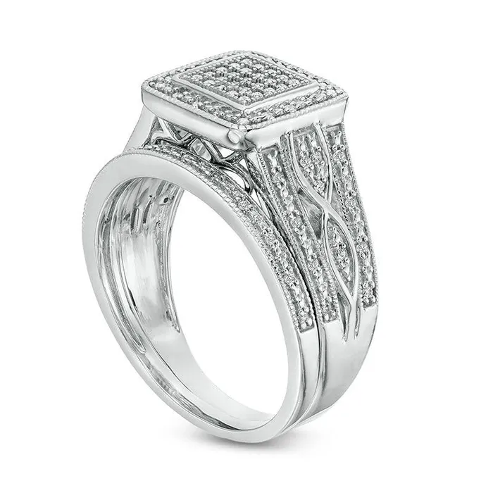 Goldia 025 CT TW Composite Natural Diamond Square Frame MultiRow Antique VintageStyle Bridal Engagement Ring Set in Sterling Silver Rings Goldia 025 CT TW Composite Natural Diamond Square Frame MultiRow Antique VintageStyle Bridal Engagement Ring Set in Sterling Silver Rings
