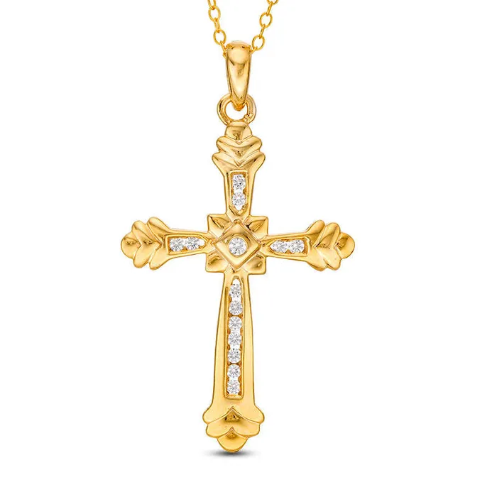 Goldia 025 CT TW Natural Diamond Cross Pendant in 14K Gold Necklaces