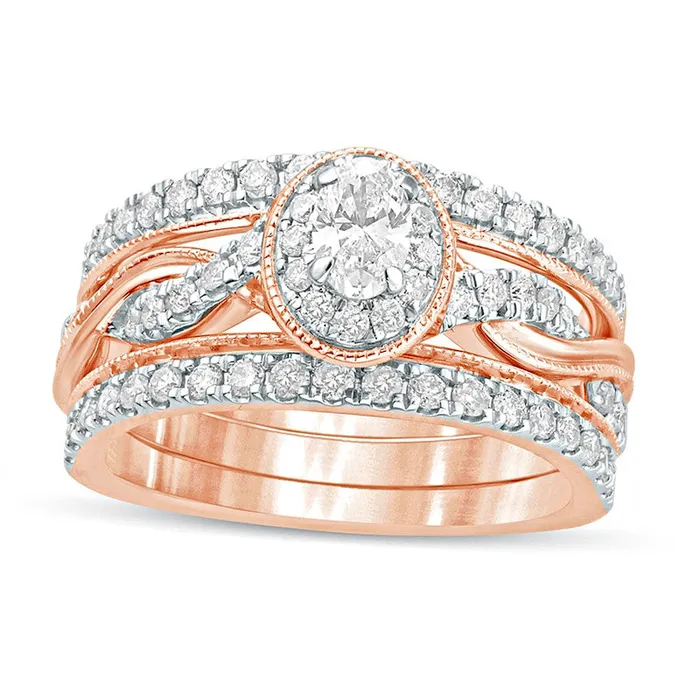 Goldia 10 CT TW Oval Natural Diamond Frame Twist Shank Antique VintageStyle Bridal Engagement Ring Set in Solid 14K Rose Gold Rings Goldia 10 CT TW Oval Natural Diamond Frame Twist Shank Antique VintageStyle Bridal Engagement Ring Set in Solid 14K Rose Gold Rings