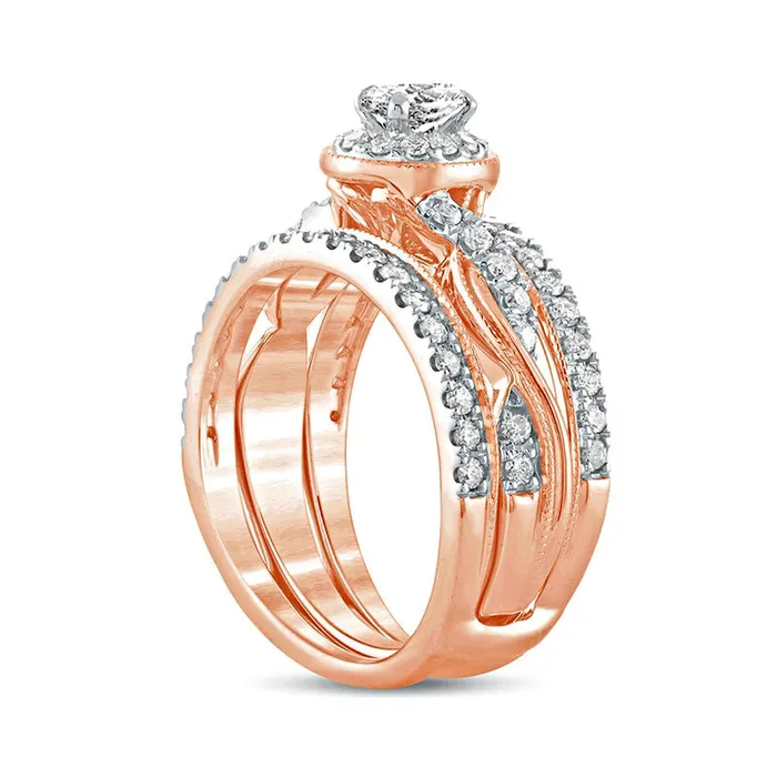 Goldia 10 CT TW Oval Natural Diamond Frame Twist Shank Antique VintageStyle Bridal Engagement Ring Set in Solid 14K Rose Gold Rings Goldia 10 CT TW Oval Natural Diamond Frame Twist Shank Antique VintageStyle Bridal Engagement Ring Set in Solid 14K Rose Gold Rings