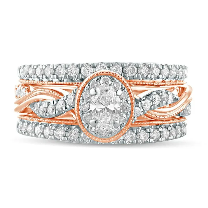Goldia 10 CT TW Oval Natural Diamond Frame Twist Shank Antique VintageStyle Bridal Engagement Ring Set in Solid 14K Rose Gold Rings Goldia 10 CT TW Oval Natural Diamond Frame Twist Shank Antique VintageStyle Bridal Engagement Ring Set in Solid 14K Rose Gold Rings