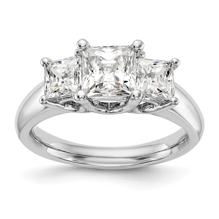 Goldia 100ct CZ Solid Real 14K White Gold 3Stone Engagement Ring Rings