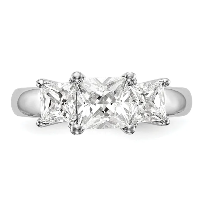 Goldia 100ct CZ Solid Real 14K White Gold 3Stone Engagement Ring Rings