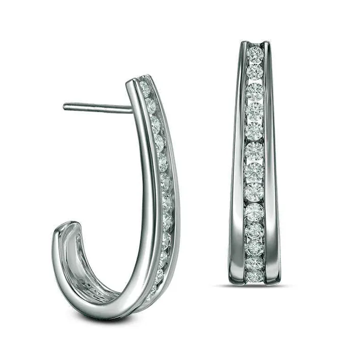 Goldia 1 CT TW Diamond JHoop Earrings in 14K White Gold Earrings