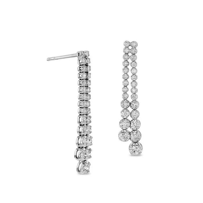 Goldia 1 CT TW Diamond Two Row Drop Earrings in 14K White Gold II1 Earrings Goldia 1 CT TW Diamond Two Row Drop Earrings in 14K White Gold II1 Earrings