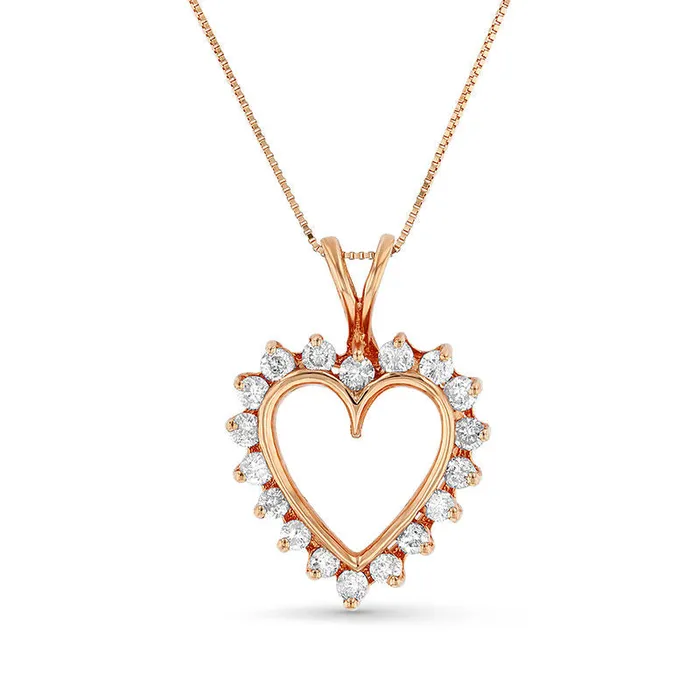 Goldia 1 CT TW Natural Diamond Sunburst Heart Outline Pendant in 14K Rose Gold Necklaces Goldia 1 CT TW Natural Diamond Sunburst Heart Outline Pendant in 14K Rose Gold Necklaces