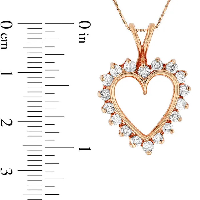 Goldia 1 CT TW Natural Diamond Sunburst Heart Outline Pendant in 14K Rose Gold Necklaces Goldia 1 CT TW Natural Diamond Sunburst Heart Outline Pendant in 14K Rose Gold Necklaces