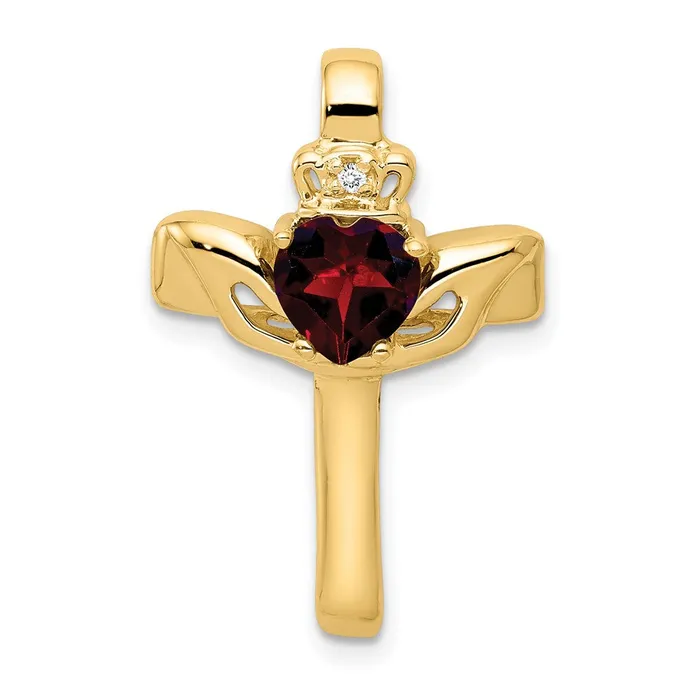 Goldia 14k 6mm Claddagh Garnet Natural Diamond Cross Pendant Necklaces