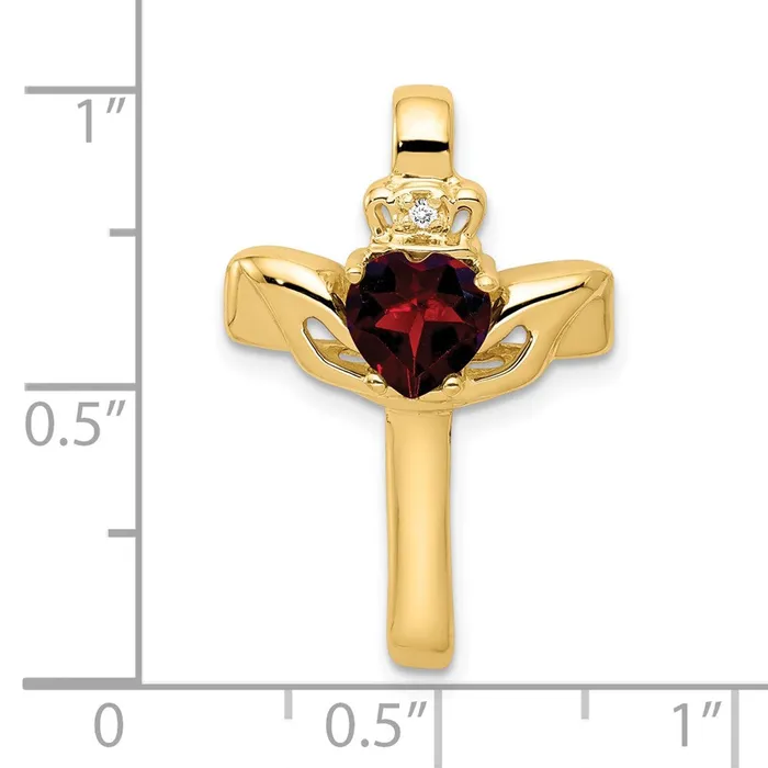 Goldia 14k 6mm Claddagh Garnet Natural Diamond Cross Pendant Necklaces