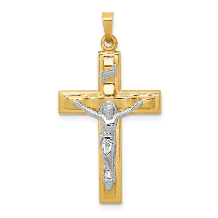 Goldia 14k Twotone Gold Polished INRI Crucifix Pendant Rings