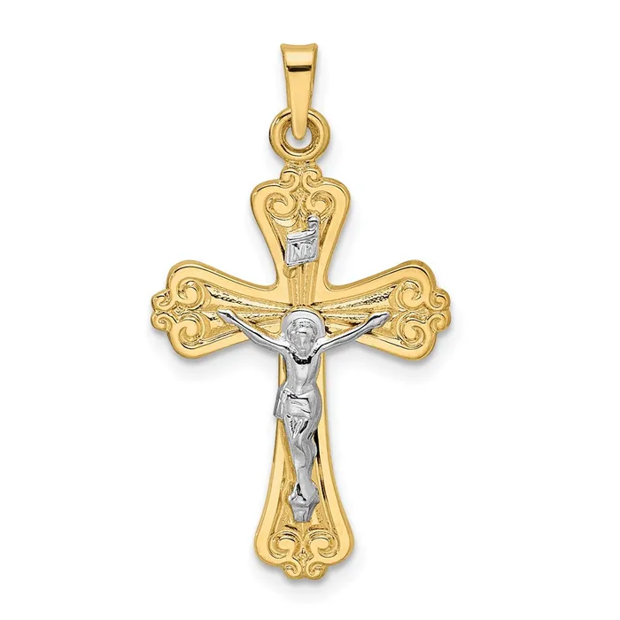 Goldia 14k Twotone Gold Polished Solid INRI Crucifix Pendant Rings