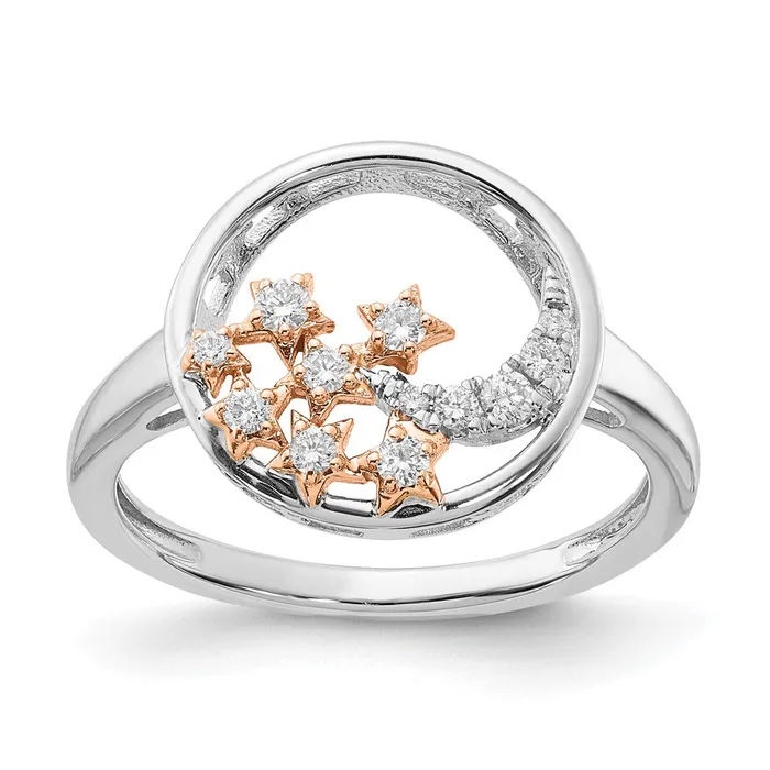Goldia 14k White and Rose Twotone Gold Moon and Stars Circle Real Diamond Ring Rings Goldia 14k White and Rose Twotone Gold Moon and Stars Circle Real Diamond Ring Rings