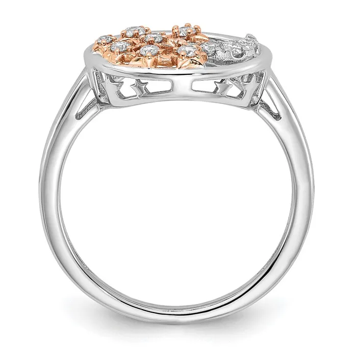 Goldia 14k White and Rose Twotone Gold Moon and Stars Circle Real Diamond Ring Rings