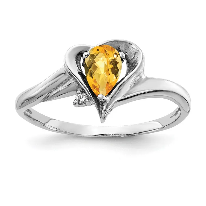 Goldia 14k White Gold 6x4mm Pear Citrine Checker VS Diamond ring Rings